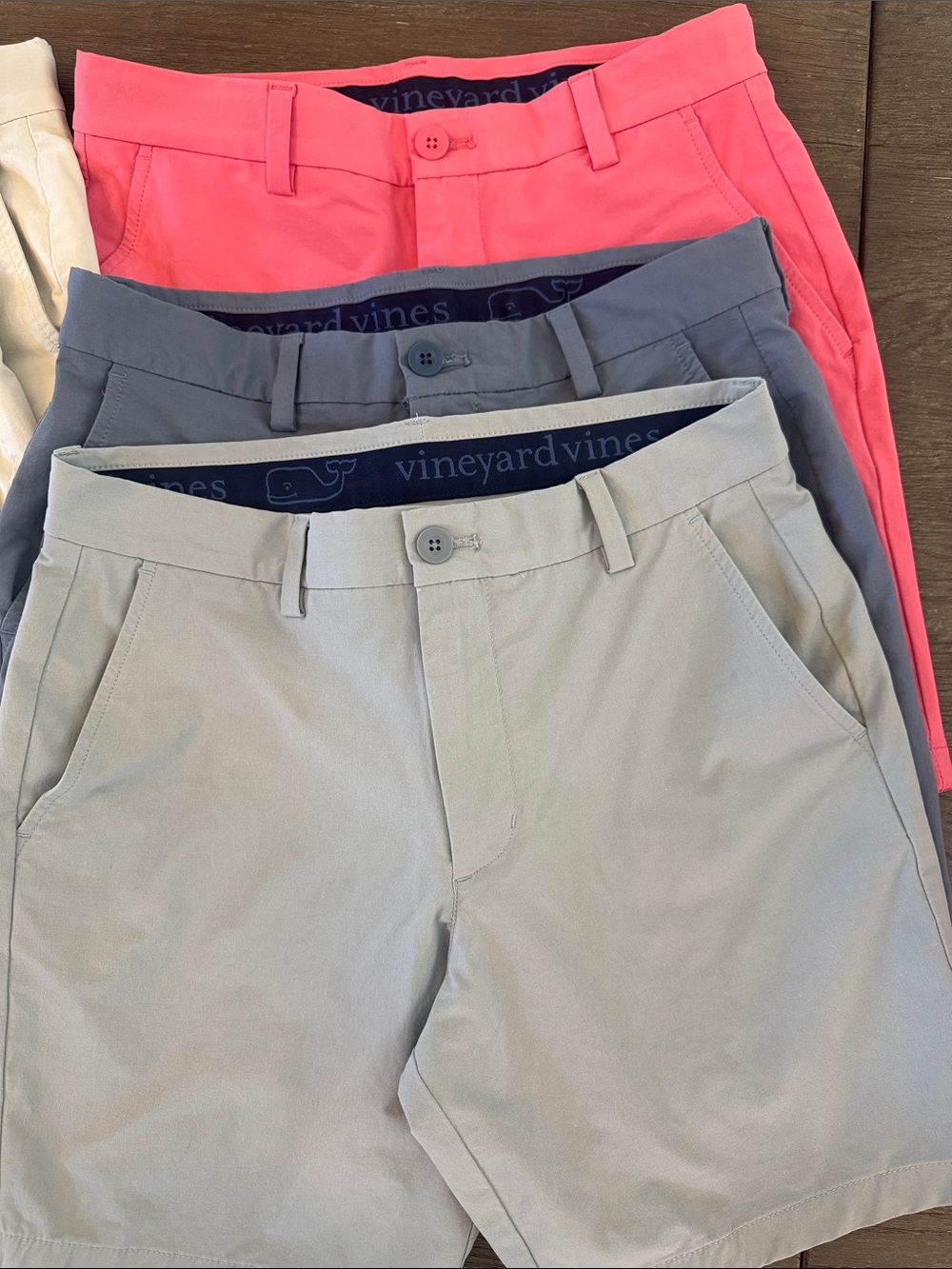 Vineyard Vines Men's Trio of Chino Shorts in Coral, Slate Blue & Light Gray